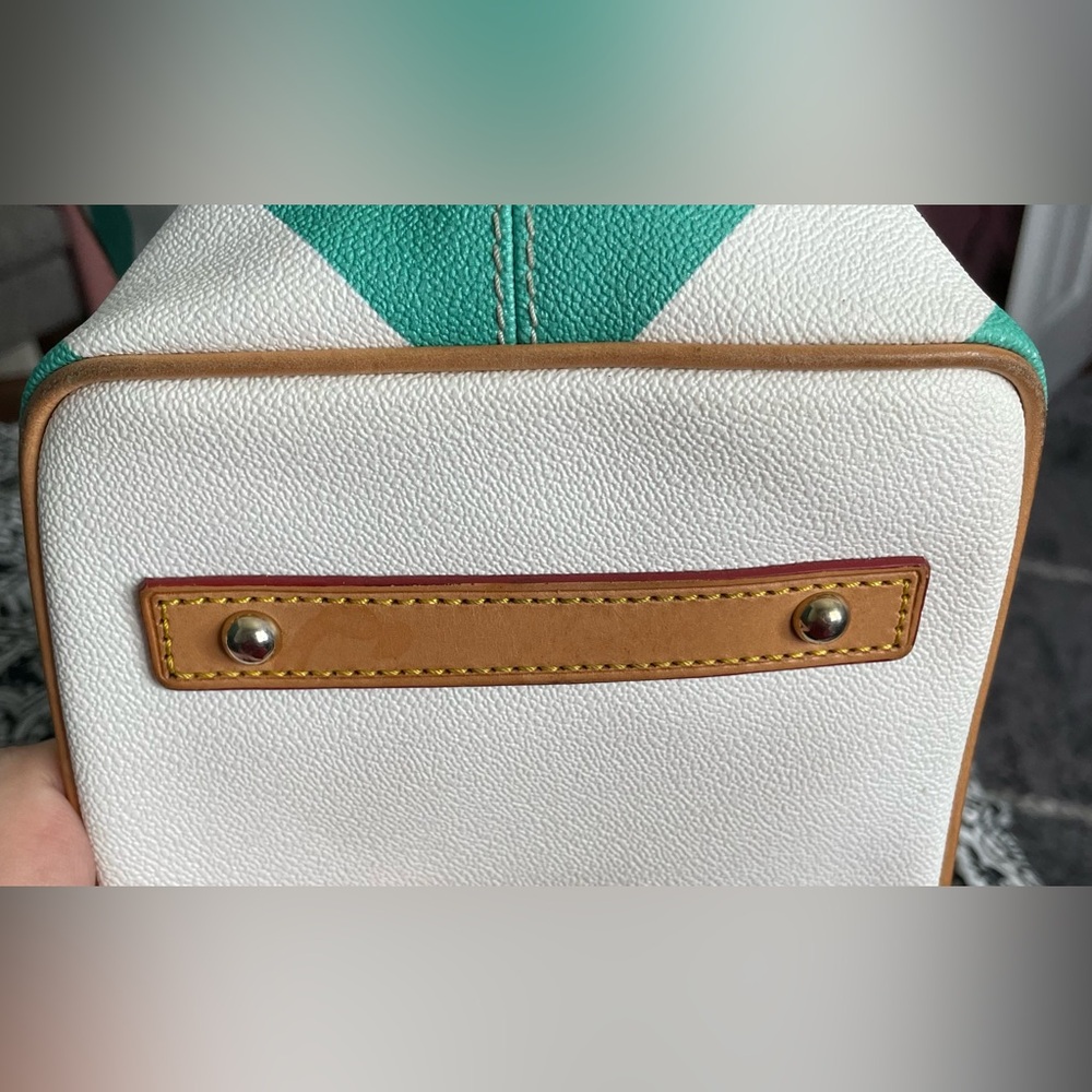 Dooney & Bourke Teal Green and White Chevron Tote - Picture 12 of 13